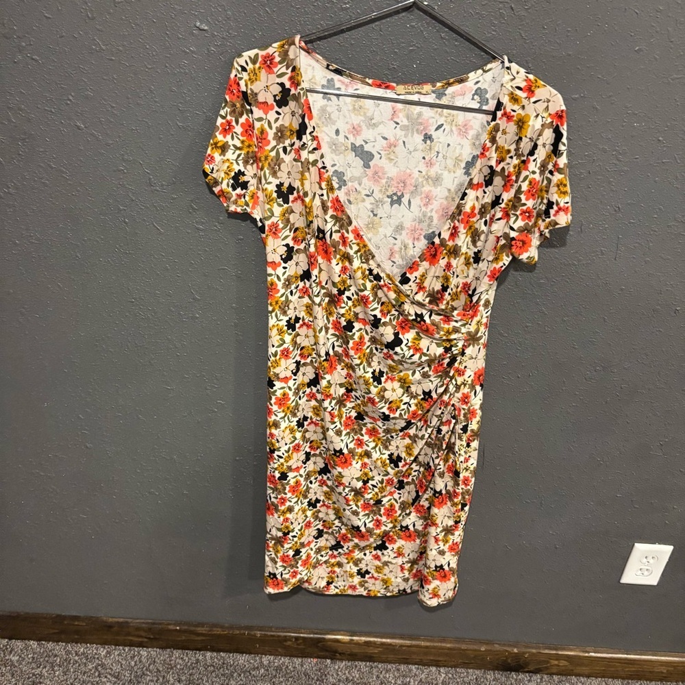 Acevog Floral Midi Dress with Red and Orange Accents